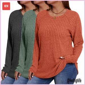 Plus Size Tunic Tops Long Sleeve Crew Neck Pullover 3 Pack Sweaters